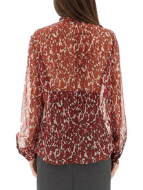 Saint Laurent Women's Printed Silk Shirt Red