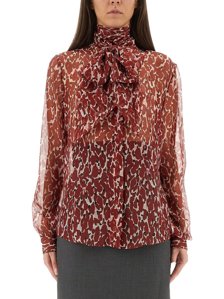 Saint Laurent Women's Printed Silk Shirt Red
