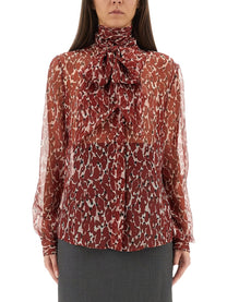 Saint Laurent Women's Printed Silk Shirt Red
