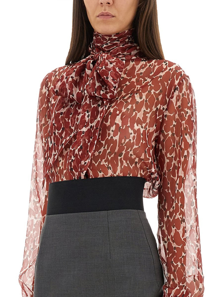 Saint Laurent Women's Printed Silk Shirt Red