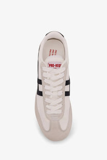 Pro-Keds men’s racer leather sneakers in white with black stripes and suede finish
