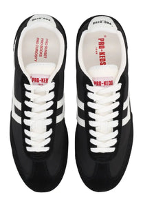 Pro-Keds men’s Reacer sneaker black with white stripes and laces suede upper and red branding on the tongue