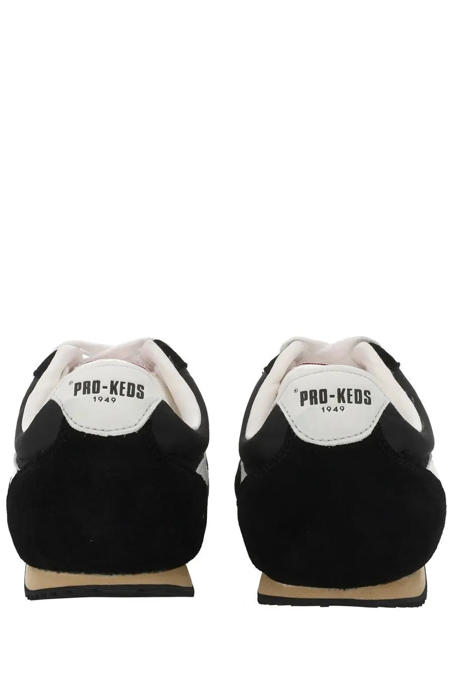Pro-keds men’s reacer sneaker black featuring black suede with white leather accents and a tan rubber sole