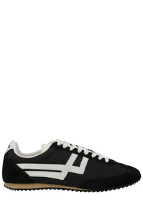 Pro-Keds men’s reacer sneaker black low-top with black suede and canvas upper bold white stripes and tan rubber sole