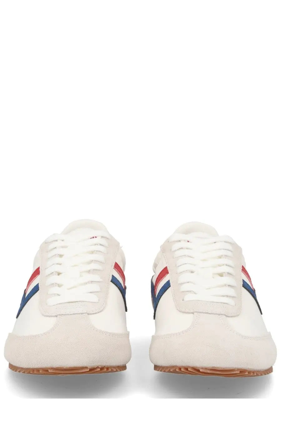 Pro-keds men’s reacer white sneakers with red white and blue striped accents on the sides showcasing classic design