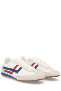 Pro-keds men’s reacer sneaker white suede with bold red and blue stripes and gum-colored rubber sole