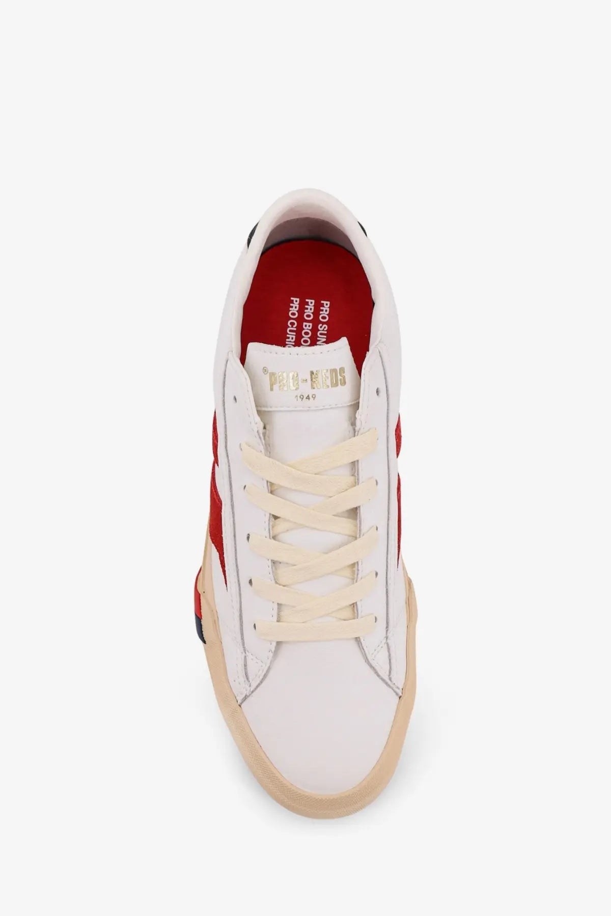 Pro-keds men’s royal classic leather sneakers white with red accents and beige laces in a pro kids design