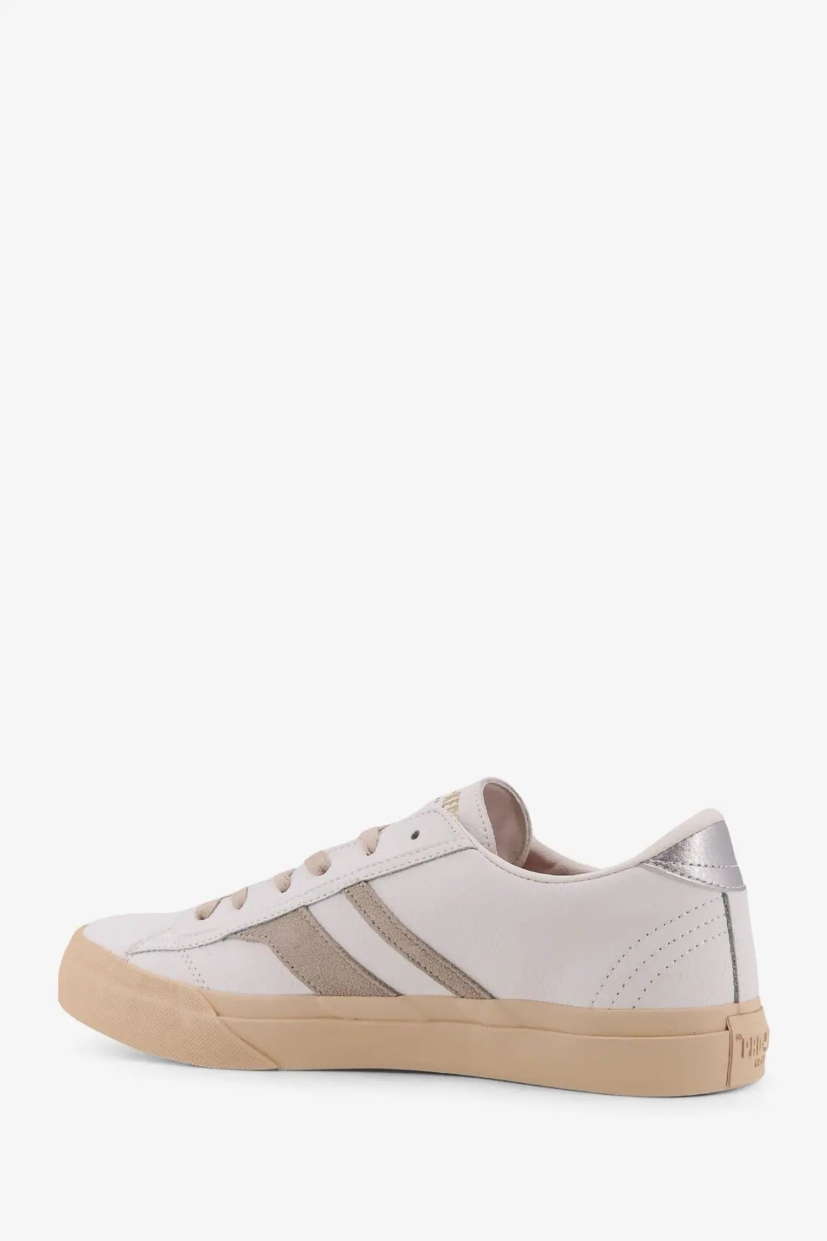 Pro-Keds men’s royal classic leather sneakers white low-top with beige and silver accents and gum rubber sole