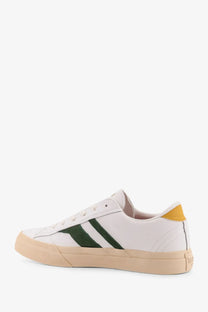 Pro-keds men’s royal classic leather sneakers white with green stripes and yellow heel tab on white leather