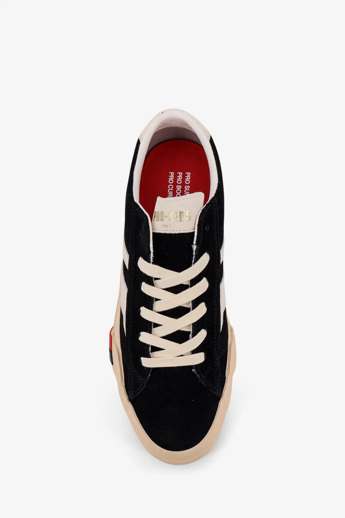 Pro-keds men’s royal classic suede sneakers black with red lining white laces and beige rubber sole