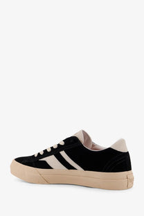 Pro-Keds men’s royal classic suede sneakers in black with cream-colored stripes laces and rubber sole