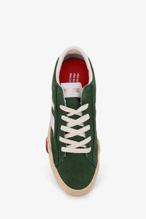 Pro-keds men’s royal classic suede sneaker in dark green with white laces beige sole and red interior lining