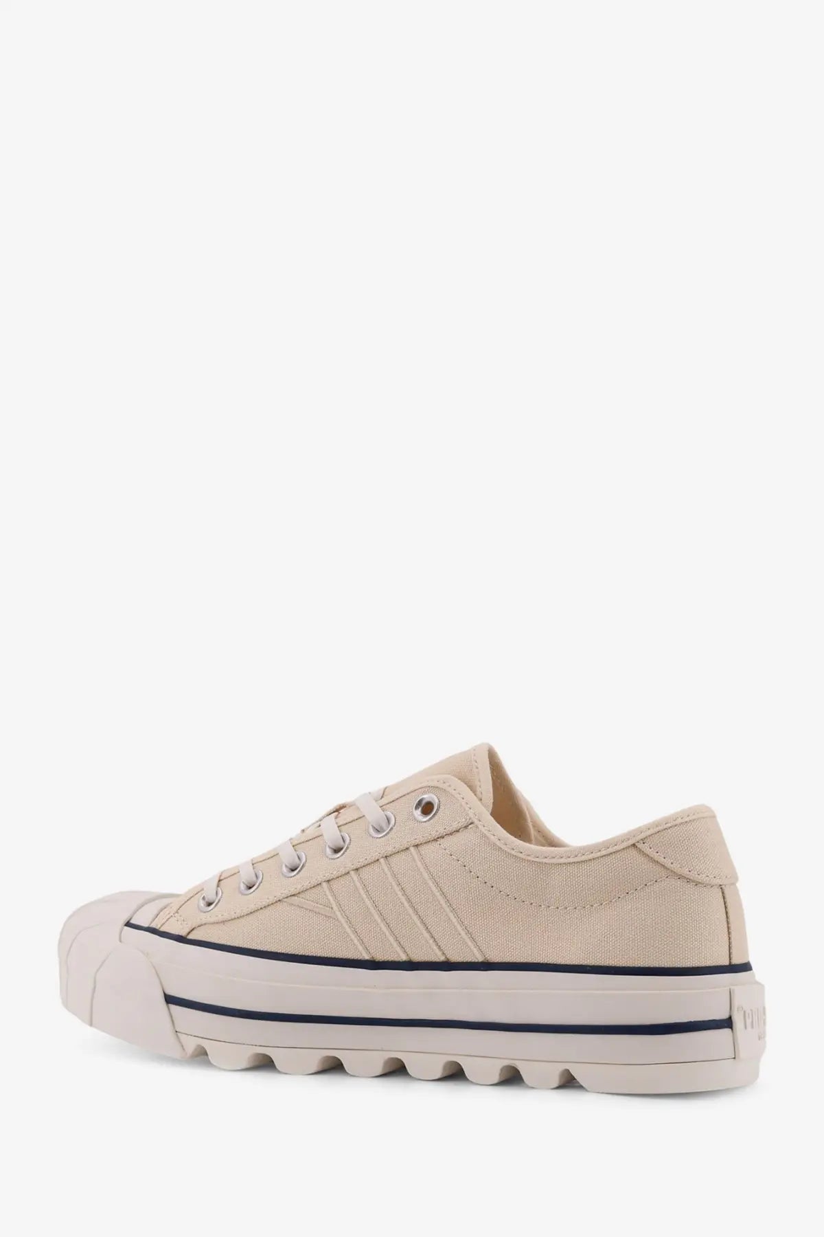 Pro-keds men’s royal intrepid beige canvas low-top sneaker with black stitching and chunky textured rubber sole