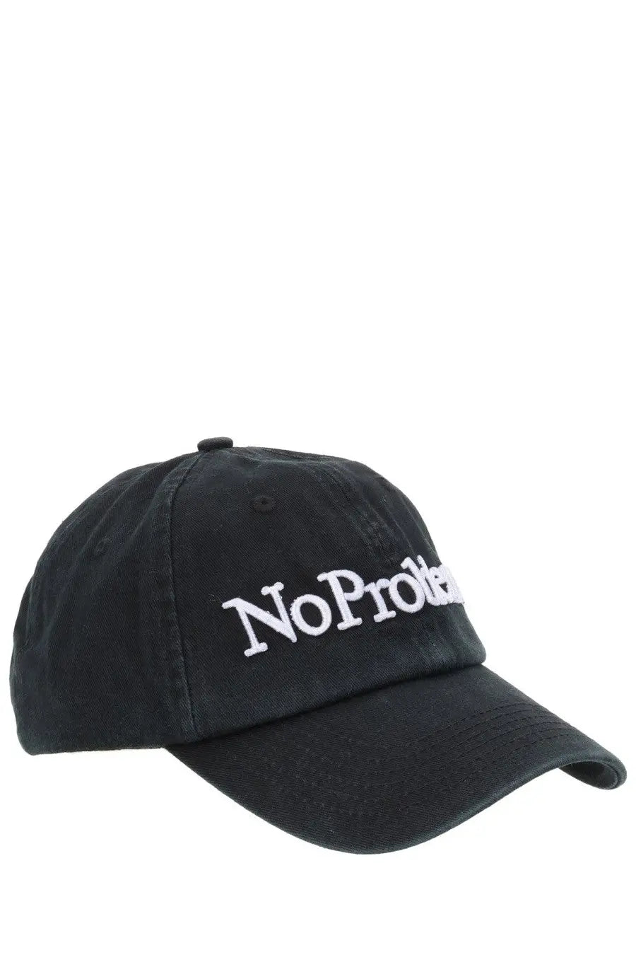 Black denim baseball cap with white embroidered noproble text from no problemo men’s cappello da baseball con black