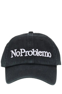 No problemo men’s black denim-style baseball cap with white embroidered text on the front