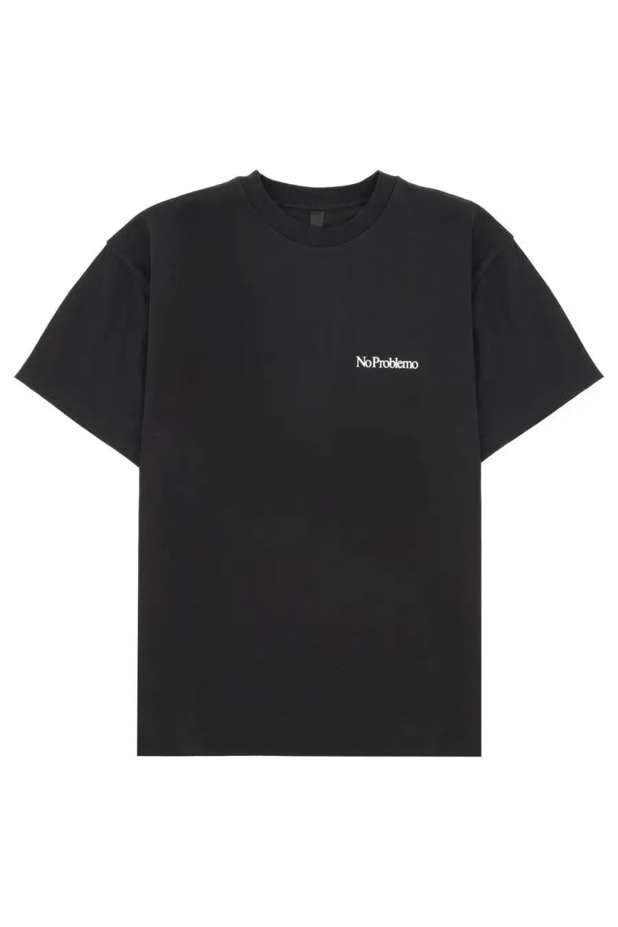 No Problemo men’s black short-sleeved shirt with subtle white noproblem logo embroidered on left chest