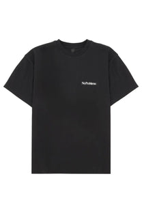 No Problemo men’s black short-sleeved shirt with subtle white noproblem logo embroidered on left chest