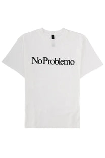 White cotton no problemo men’s shirt con white with black text printed across the chest