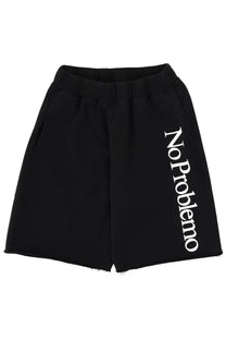 No Problemo men’s black sweat shorts with white no problem text vertically down the side in casual style