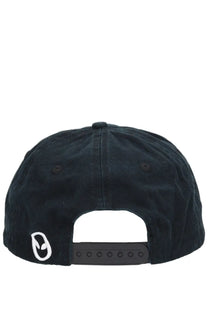 Black corduroy No Problemo unisex baseball cap with white embroidered logo on left side and black adjustable strap