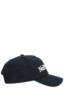 Black cotton no problemo unisex baseball cap with white embroidered nop logo on front