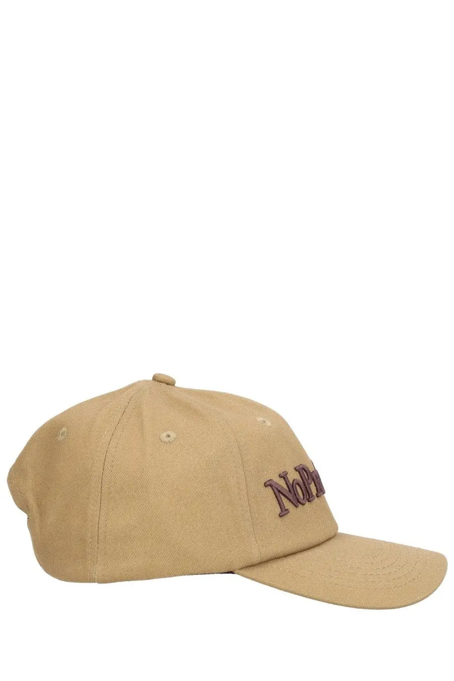 Tan no problemo unisex baseball cap with dark brown embroidered nop logo perfect for casual wear