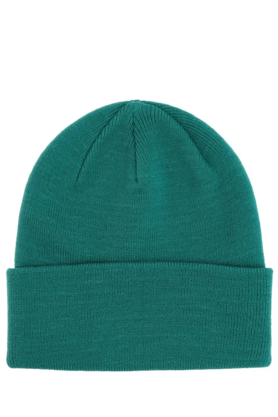 A solid teal knit beanie with a folded cuff from the no problemo unisex cap green collection