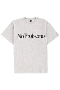 Heather gray short-sleeved unisex shirt with no problemo printed in bold black serif font across the chest