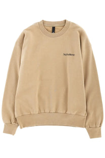 Beige oversized crewneck sweatshirt with no problemo embroidered in black on left chest for casual wear