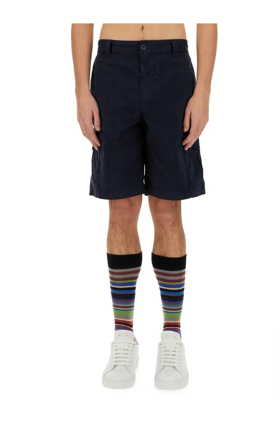 Ps by paul smith men’s navy blue bermuda cargo shorts with side pockets and button closure