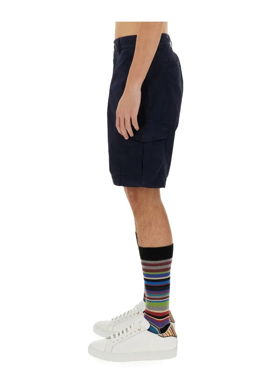 Ps by paul smith men’s bermuda cargo blue shorts with navy blue side pockets and belt loop waistband