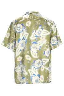 Ps by paul smith men’s casual fit olive green short-sleeved shirt with white and blue floral pattern