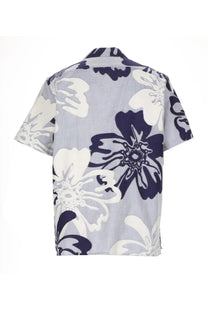 Ps by paul smith men’s light gray short-sleeved hawaiian shirt with bold navy and white floral patterns