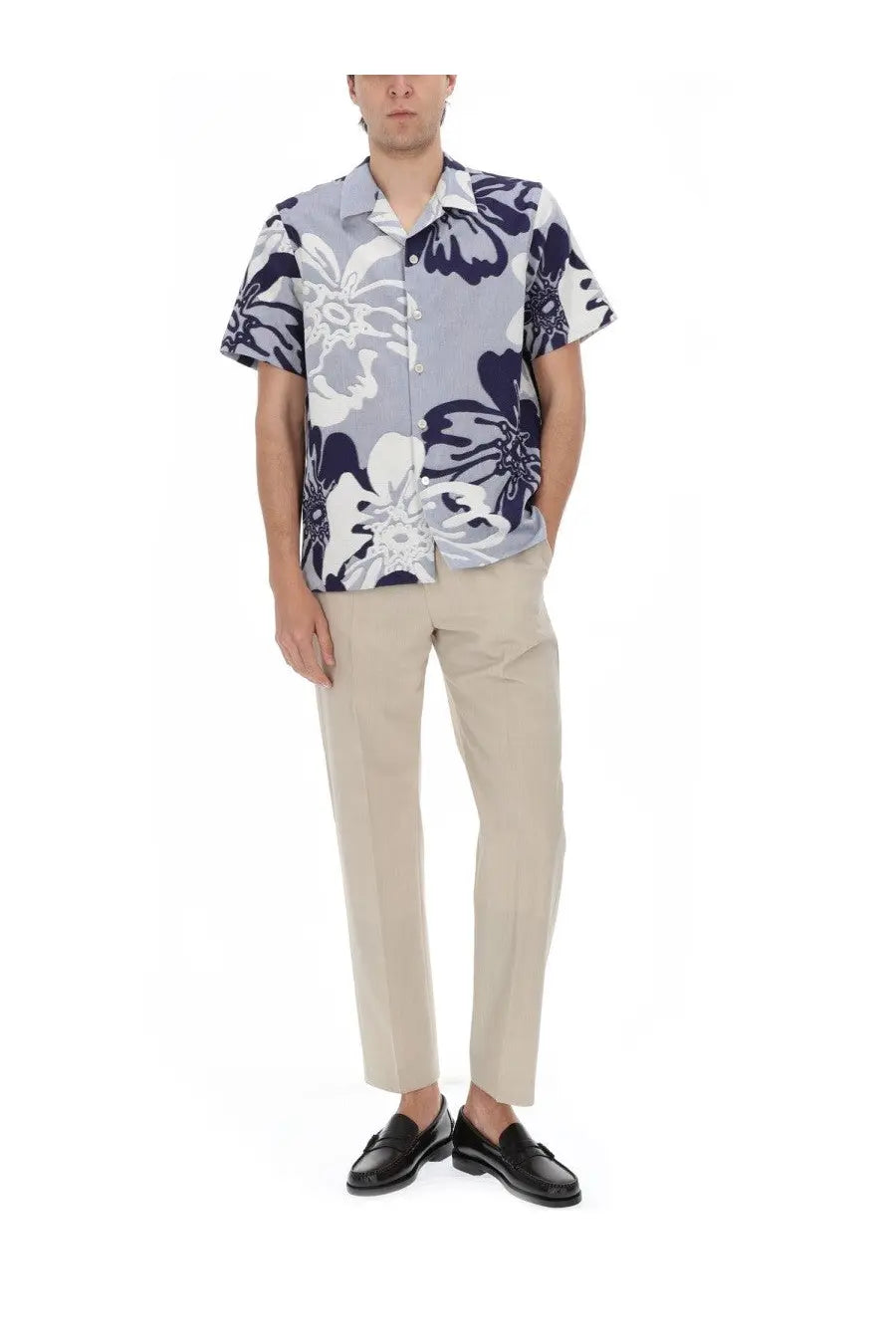 Ps by Paul Smith men’s short-sleeved light blue button-up shirt with bold navy and white floral pattern