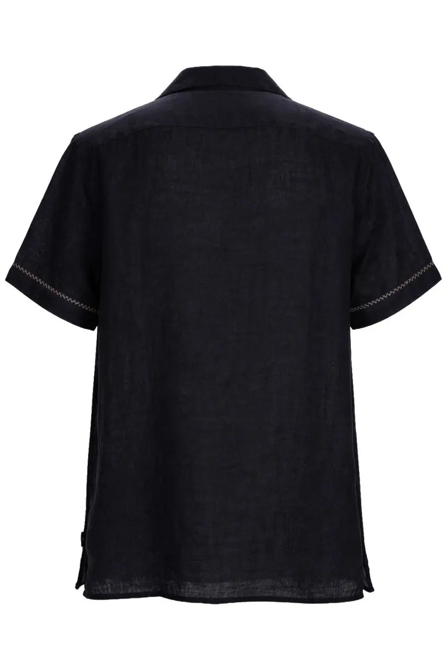 Ps by paul smith mens black short-sleeved linen shirt with subtle white zigzag stitching on cuffs and hem