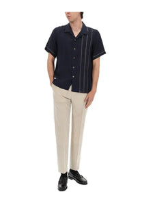 Ps by Paul Smith men’s camicia linen blue short-sleeved button-up shirt with subtle white vertical stitching accents