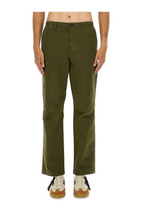 Olive green ps by paul smith men’s cargo pants with straight-leg cut and cargo pockets made from chino fabric