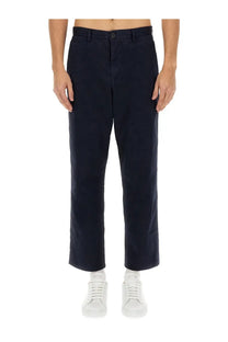 Ps by paul smith men’s cotton pants in dark navy with straight-leg cut and classic belt loops