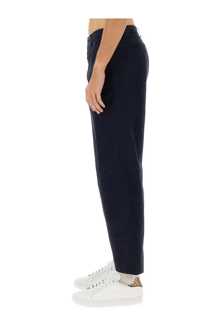 Dark navy blue tapered cotton trousers with a clean minimalist design ps by paul smith men’s cotton pants blue