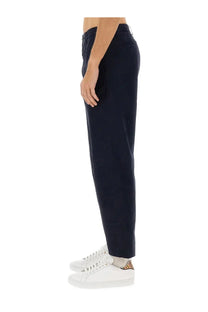 Dark navy blue tapered cotton trousers with a clean minimalist design ps by paul smith men’s cotton pants blue