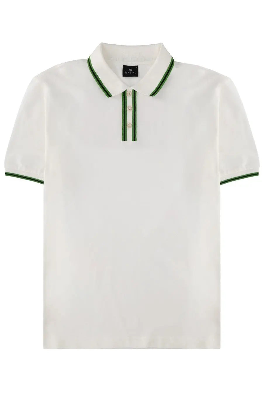 Ps by paul smith men’s cotton polo white with green trim on collar placket and sleeve cuffs
