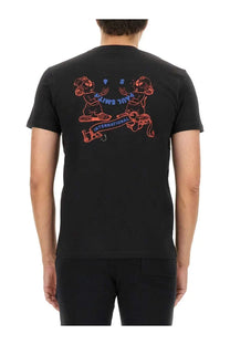 Black cotton ps by paul smith men’s t-shirt showing vibrant orange and blue cartoon graphic on the back