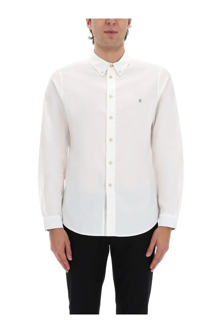 Ps by paul smith men’s white cotton shirt with subtle chest embroidery and button-down design