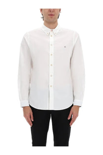 Ps by paul smith men’s white cotton shirt with subtle chest embroidery and button-down design