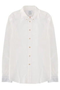 Ps by paul smith men’s white cotton shirt with long sleeves beige buttons and classic collar front view