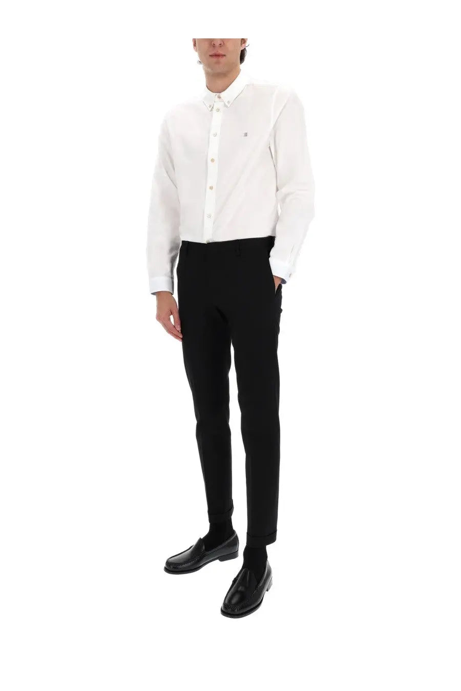 Ps by paul smith men’s white cotton long-sleeved shirt with subtle logo on the left chest and button-down front