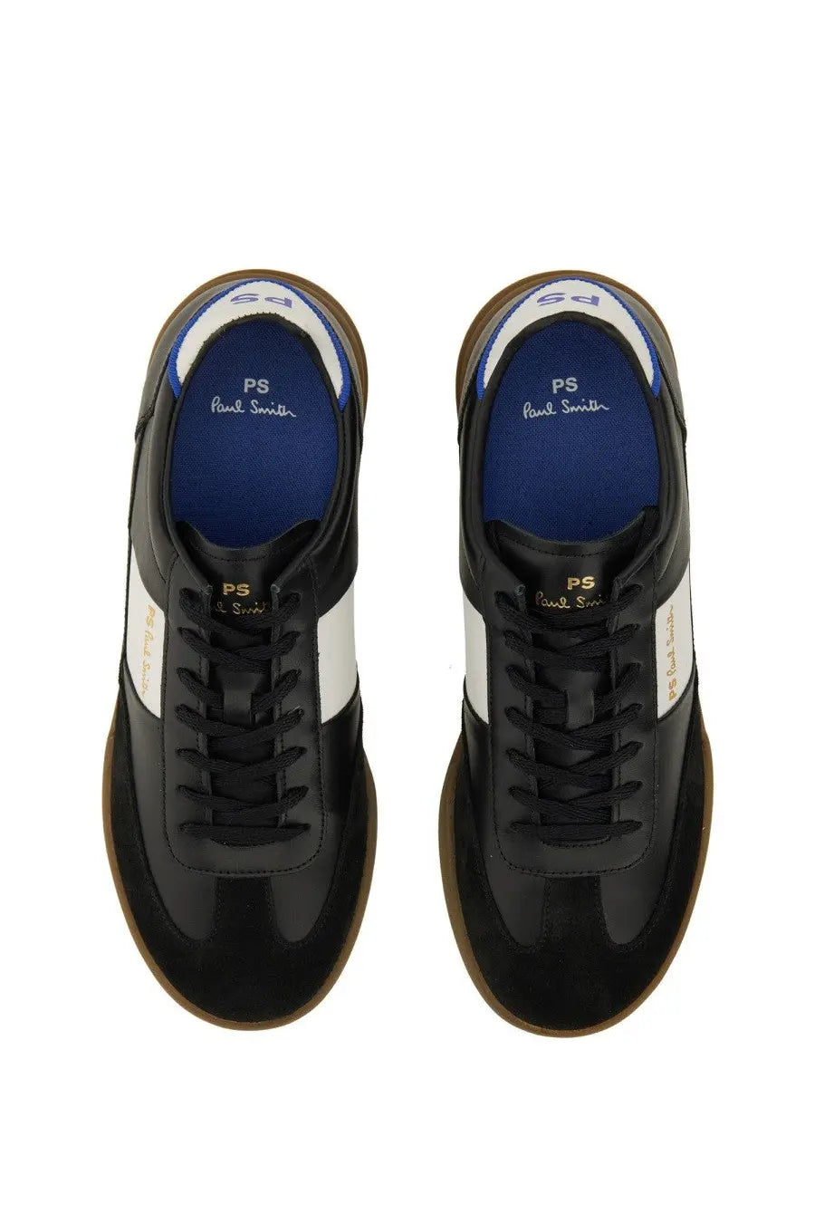 Ps by paul smith men’s dover sneaker black with glossy leather upper suede toe cap and gum rubber sole