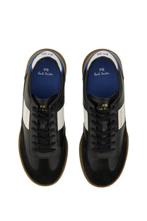 Ps by paul smith men’s dover sneaker black with glossy leather upper suede toe cap and gum rubber sole