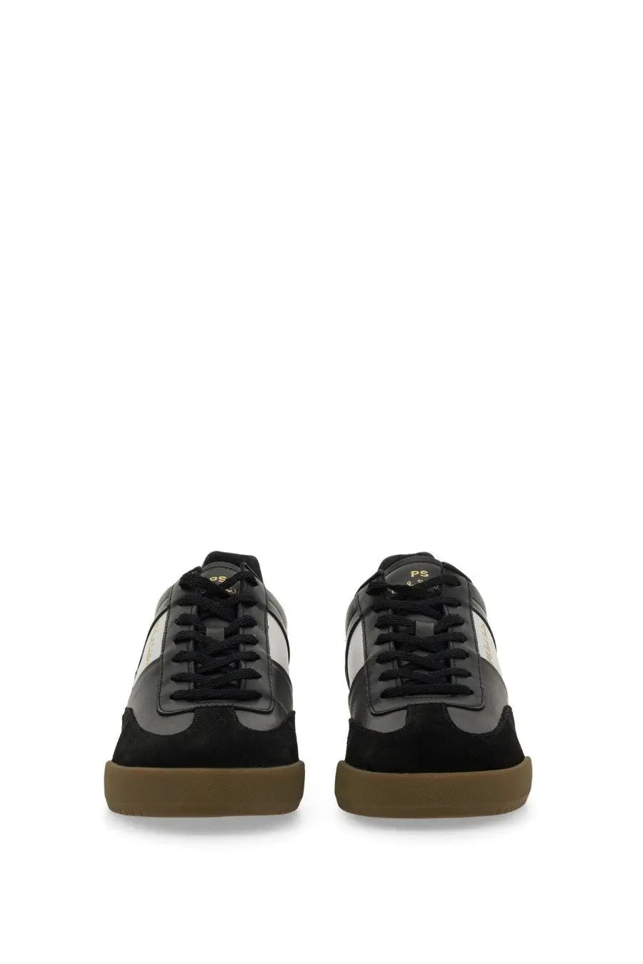 Ps by paul smith men’s dover sneaker in black suede with white accents and a gum rubber sole