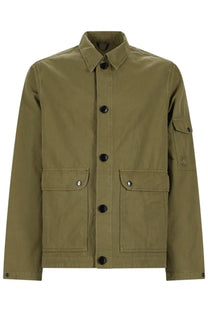 Ps By Paul Smith men’s giacca in olive green cotton utility jacket with black buttons and two front flap pockets